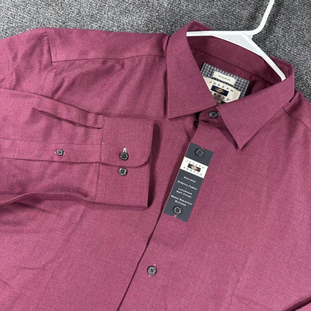 Joseph Abboud Dress Shirt Mens XXL 2XL Burgundy Non-Iron Stretch Long Sleeve NWT